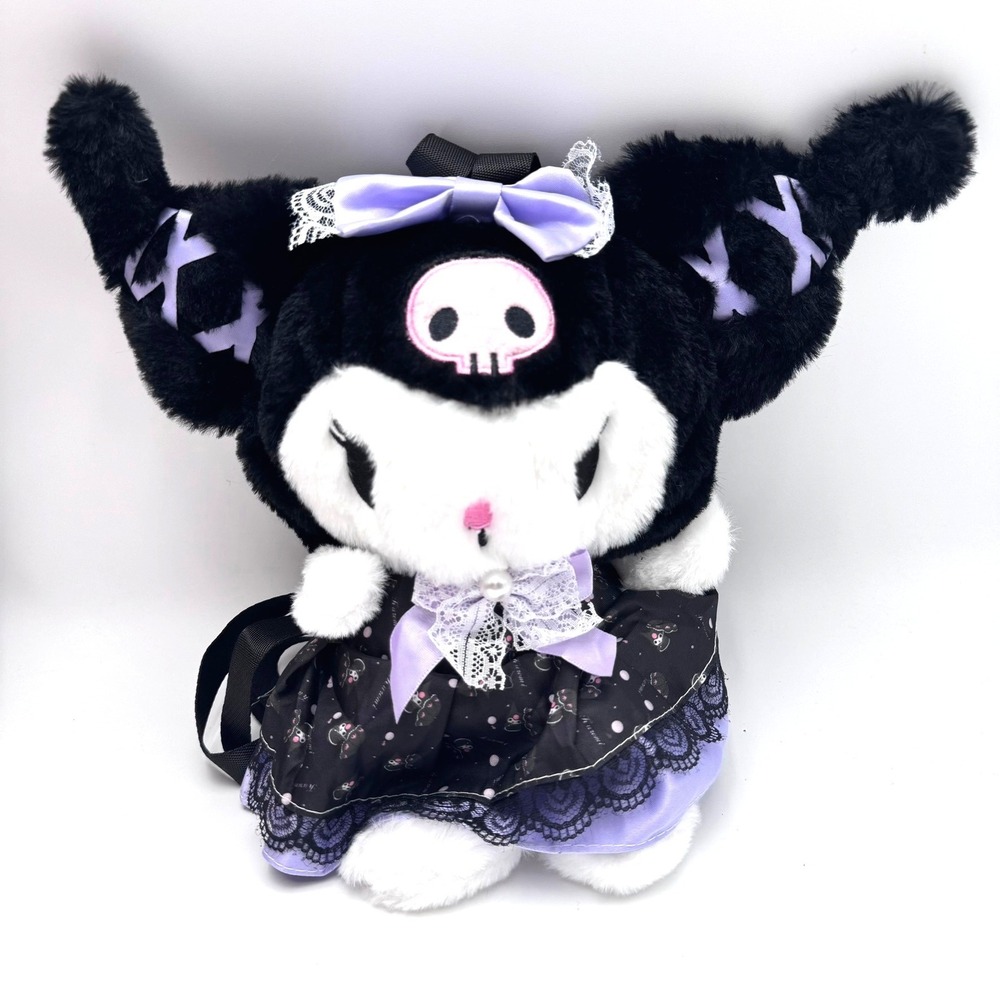 NEW SANRIO Kuromi 12" Plush Backpack Purse Gothic Lolita Black Purple Lace Bows